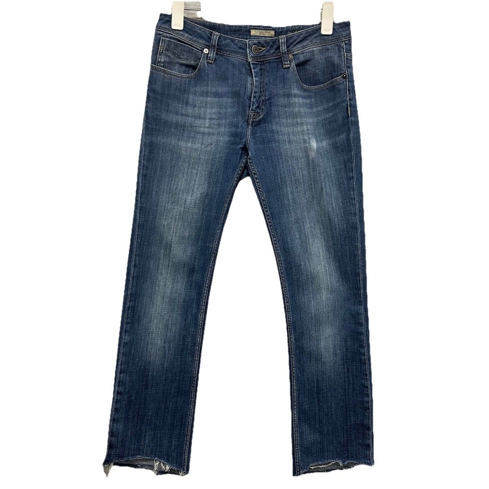 BURBERRY BRIT Denim Jeans Women 28R Blue Wash Straight Leg Raw Hem Stretfield